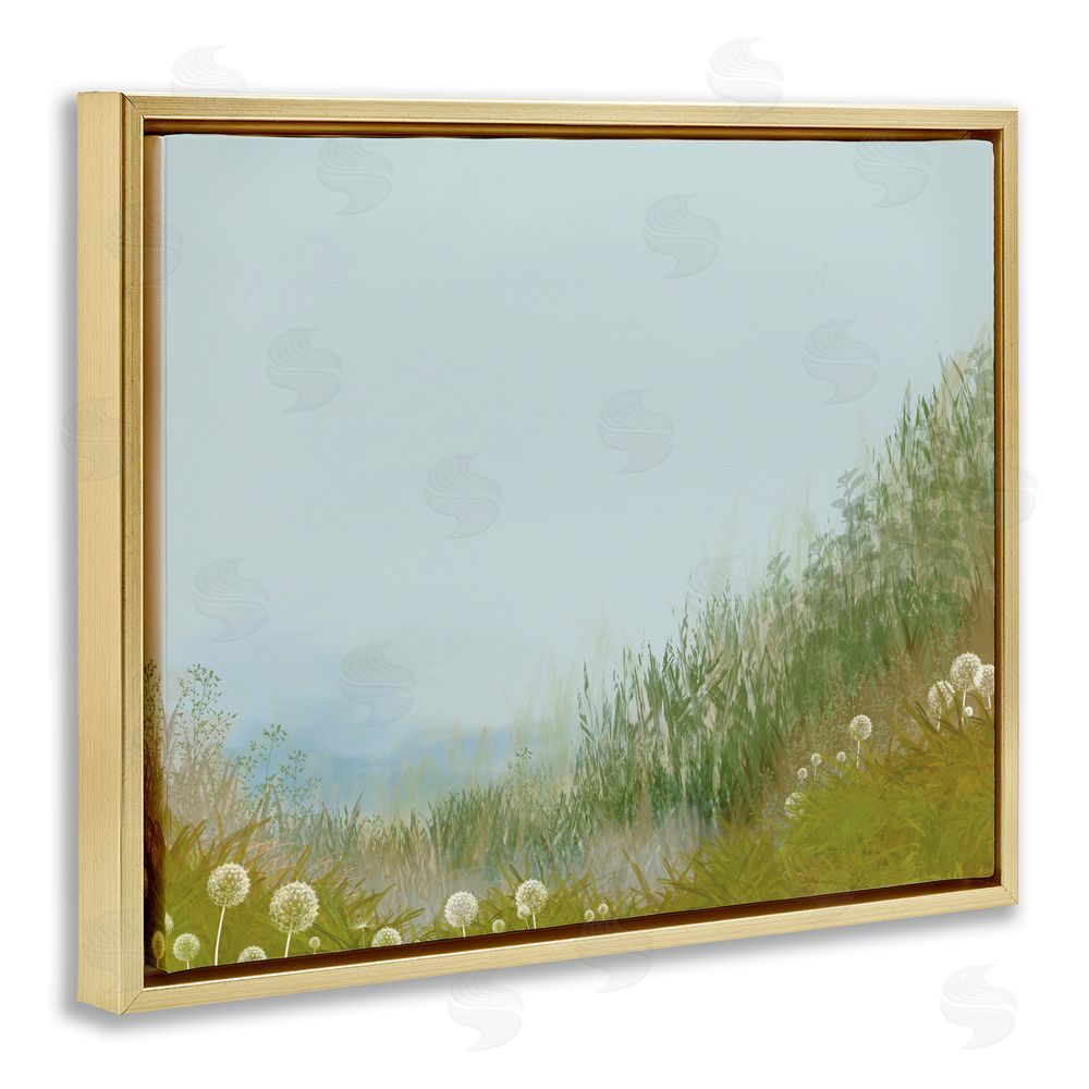 Renel Peters Misty Meadow Hill Gold Floating Frame Canvas Wall Art Print