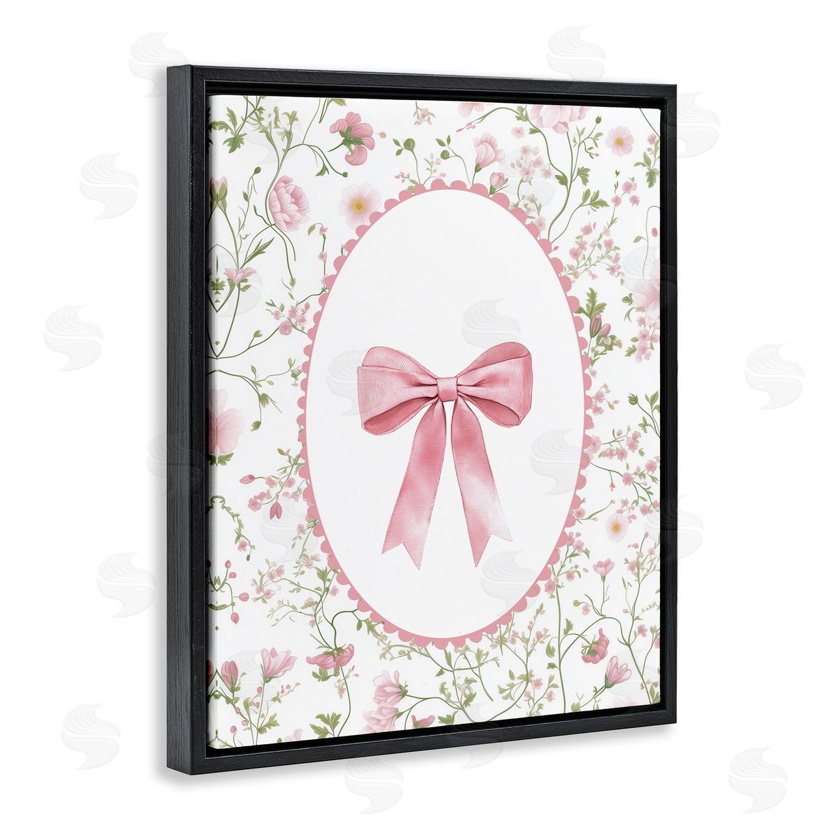 Christine Simpson Art Delicate Florals & Bow Black Floating Frame Canvas Wall Art Print
