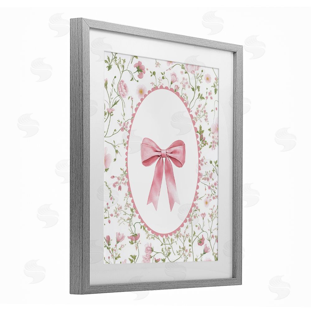 Christine Simpson Art Delicate Florals & Bow Gray Framed Print Under Glass Wall Art