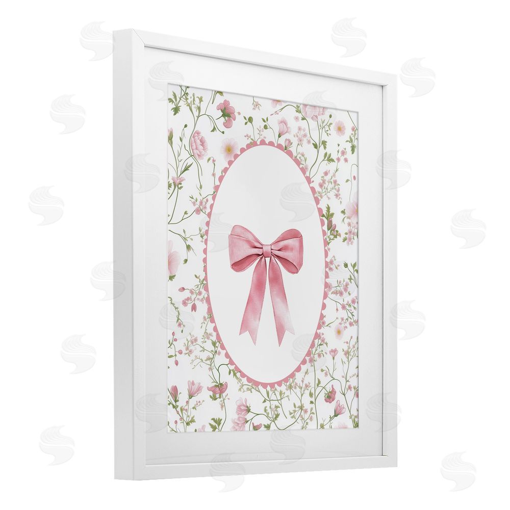 Christine Simpson Art Delicate Florals & Bow White Framed Print Under Glass Wall Art