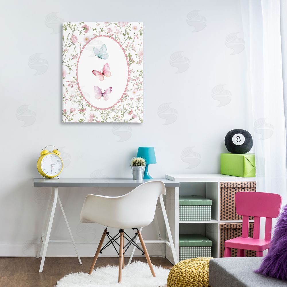Christine Simpson Art Delicate Florals & Butterfly Stretched Canvas Wall Art Print in Room