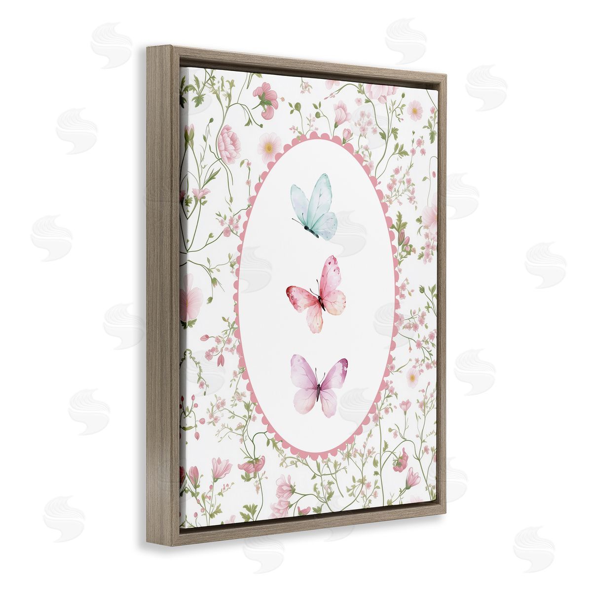 Christine Simpson Art Delicate Florals & Butterfly Brown Floating Frame Canvas Wall Art Print