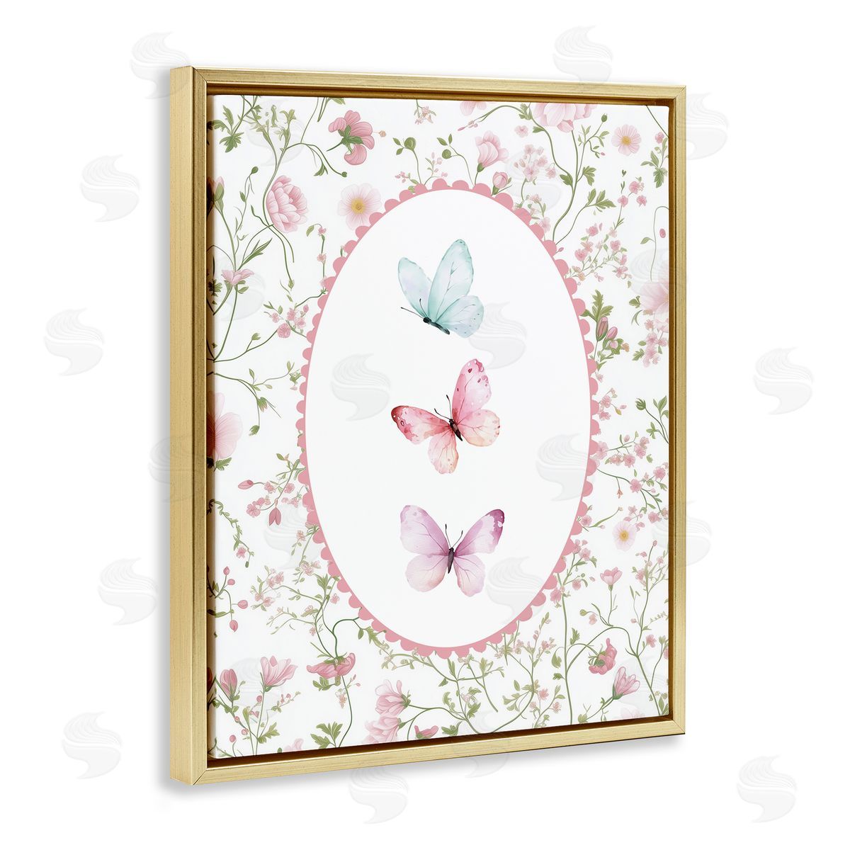 Christine Simpson Art Delicate Florals & Butterfly Gold Floating Frame Canvas Wall Art Print