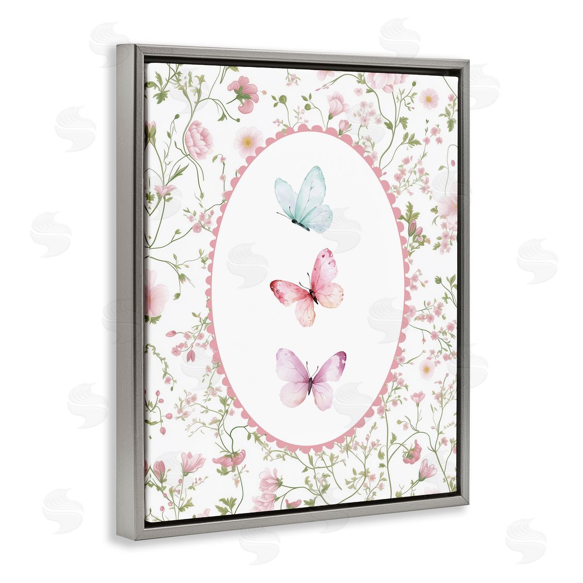 Christine Simpson Art Delicate Florals & Butterfly Gray Floating Frame Canvas Wall Art Print