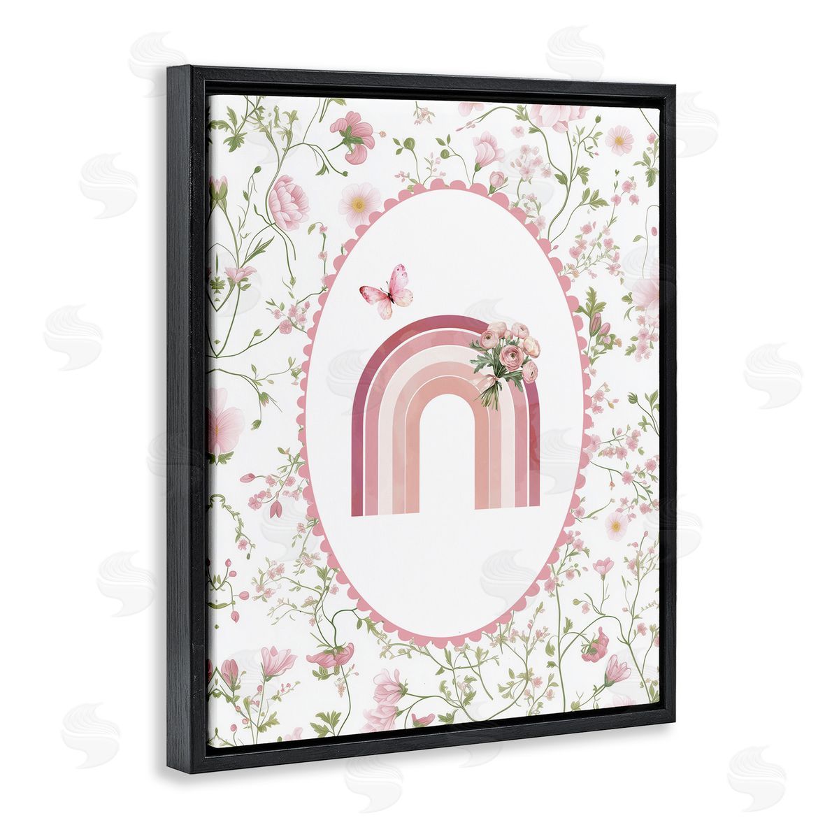 Christine Simpson Art Delicate Florals & Rainbow Black Floating Frame Canvas Wall Art Print