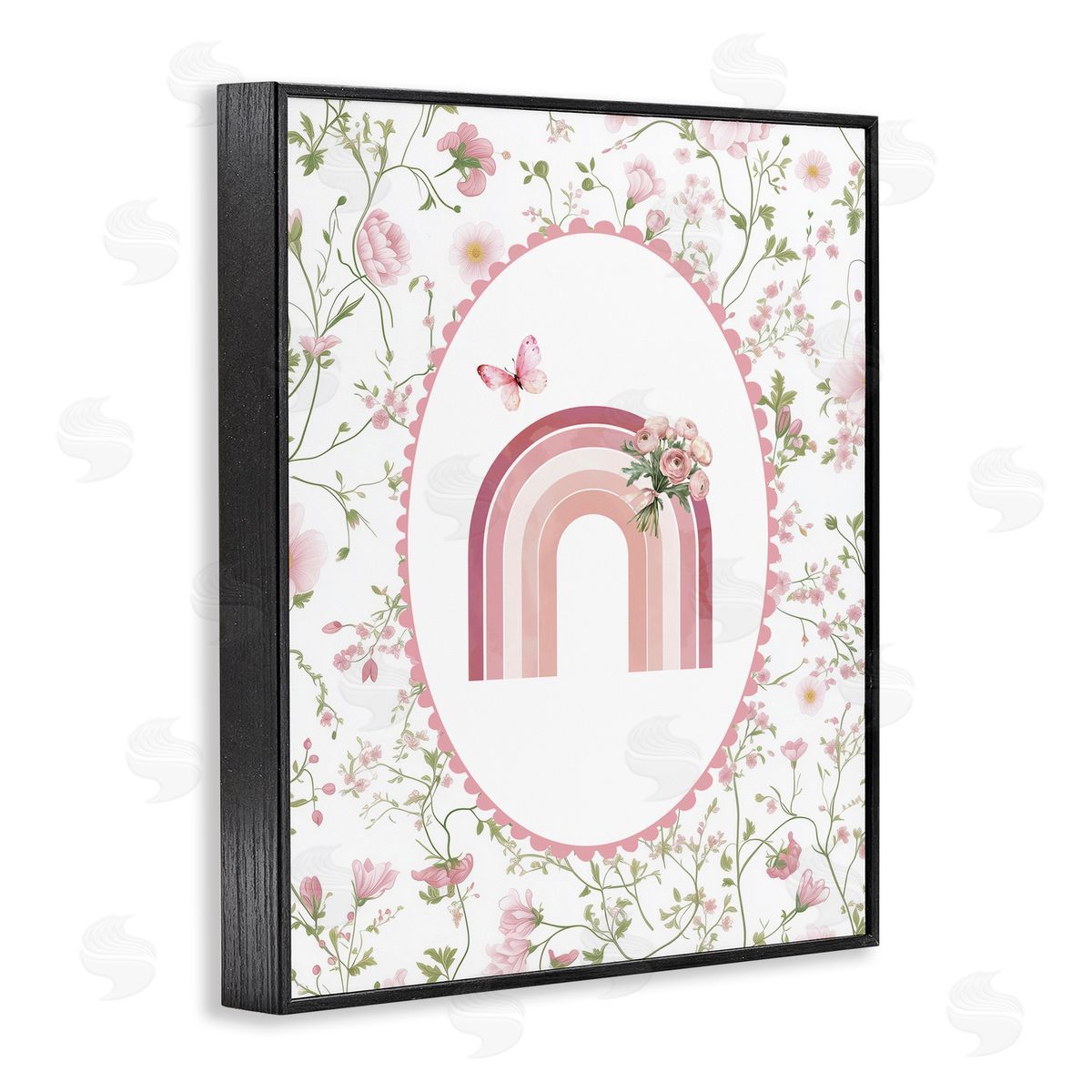 Christine Simpson Art Delicate Florals & Rainbow Black Framed Giclee Print Wall Art