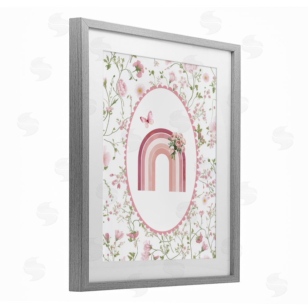 Christine Simpson Art Delicate Florals & Rainbow Gray Framed Print Under Glass Wall Art