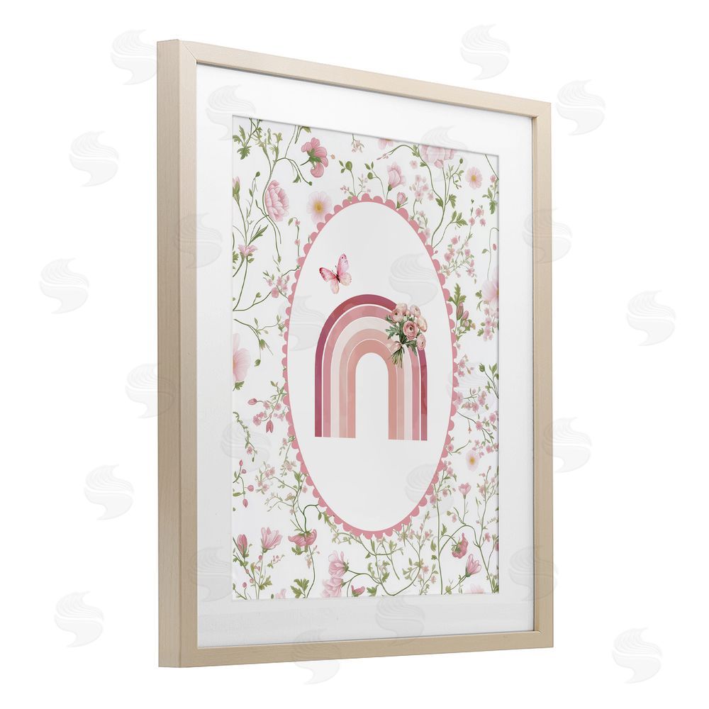 Christine Simpson Art Delicate Florals & Rainbow Brown Framed Print Under Glass Wall Art