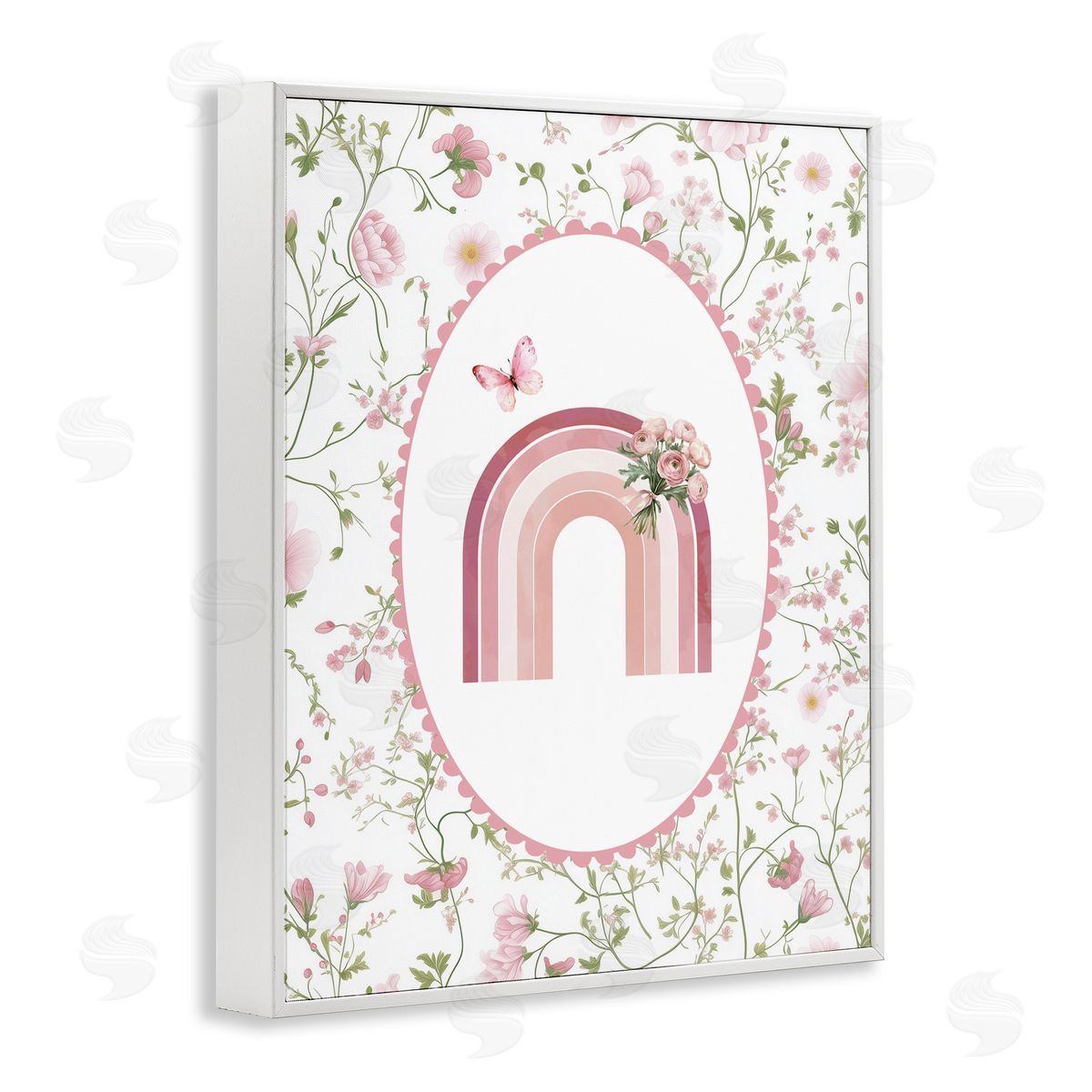 Christine Simpson Art Delicate Florals & Rainbow White Framed Giclee Print Wall Art