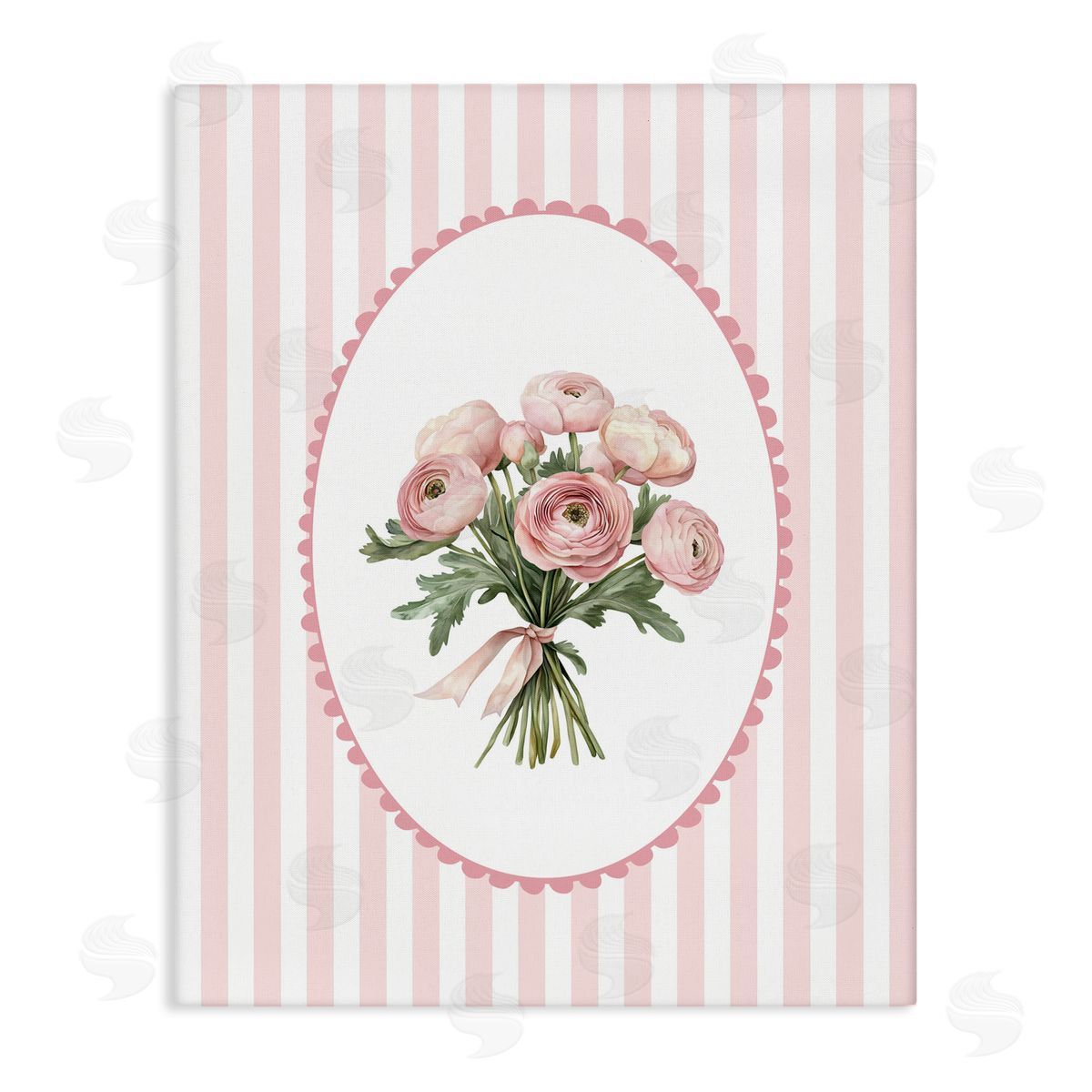 Christine Simpson Art Peony Bouquet on Gentle Stripes Stretched Canvas Wall Art Print