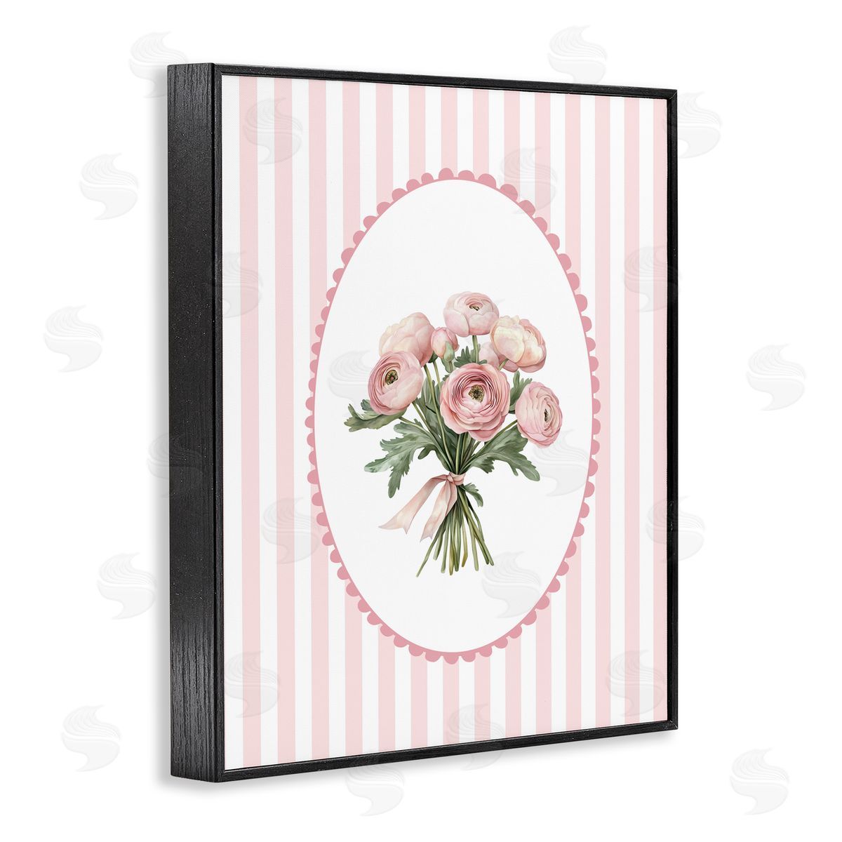 Christine Simpson Art Peony Bouquet on Gentle Stripes Black Framed Giclee Print Wall Art