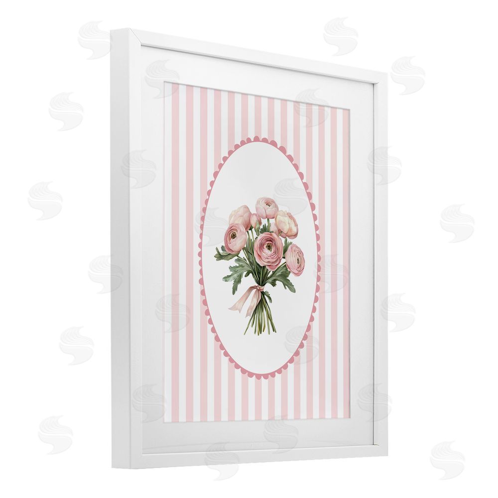 Christine Simpson Art Peony Bouquet on Gentle Stripes White Framed Print Under Glass Wall Art