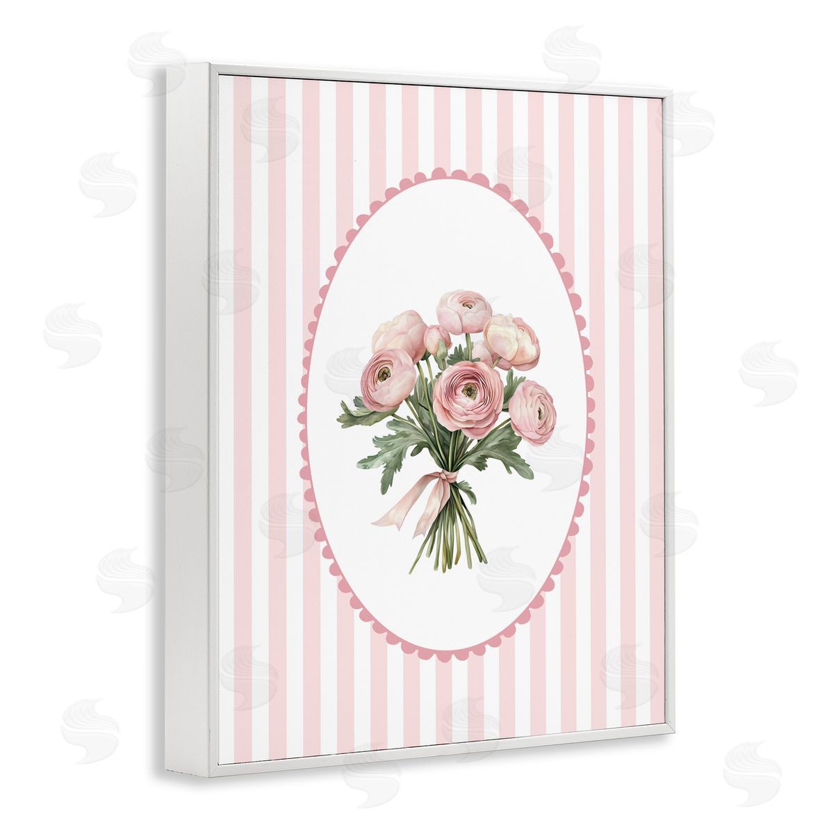 Christine Simpson Art Peony Bouquet on Gentle Stripes White Framed Giclee Print Wall Art