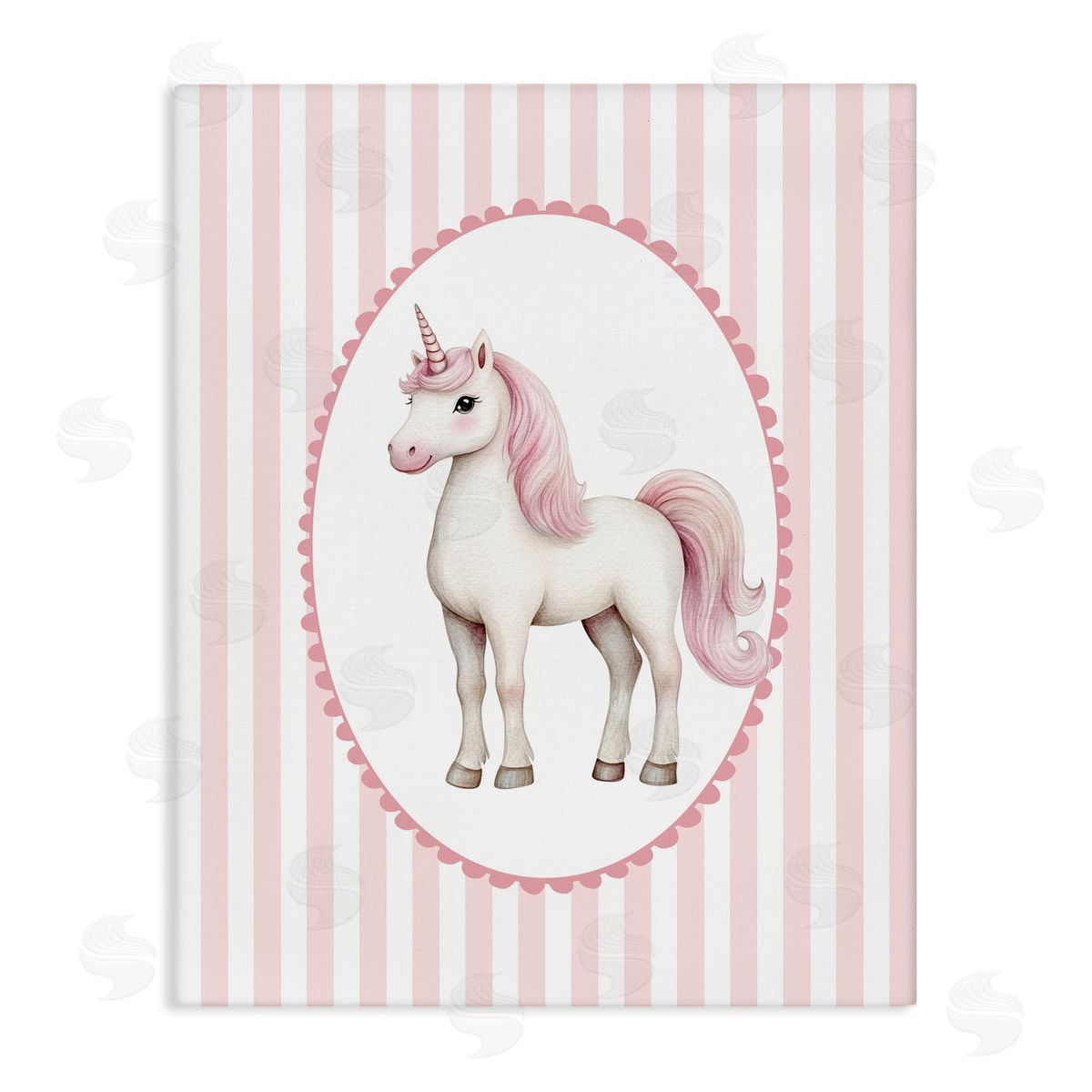 Christine Simpson Art Gentle Unicorn on Pink Stripes Stretched Canvas Wall Art Print