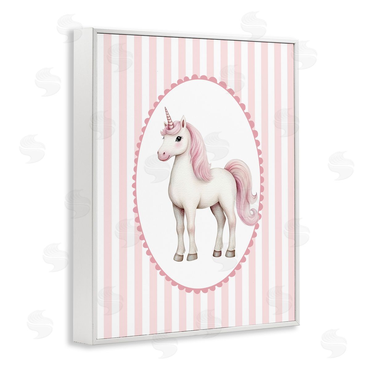 Christine Simpson Art Gentle Unicorn on Pink Stripes White Framed Giclee Print Wall Art