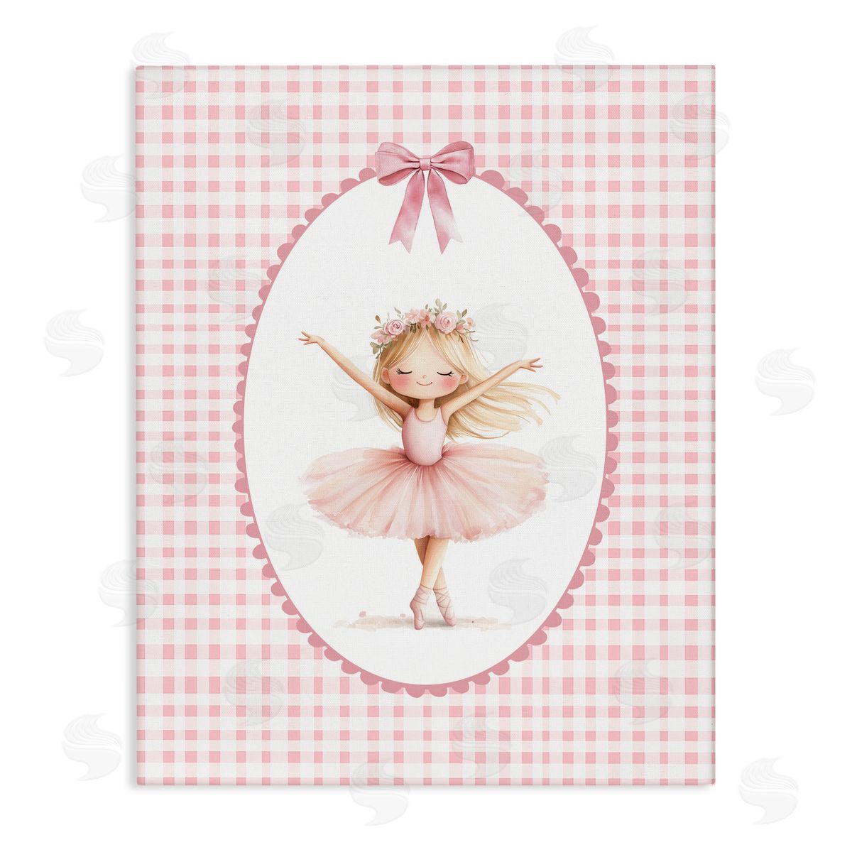Christine Simpson Art Ballerina on Pink Checkered Stretched Canvas Wall Art Print