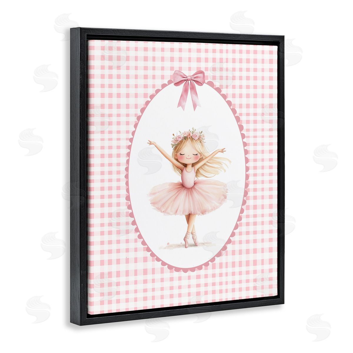Christine Simpson Art Ballerina on Pink Checkered Black Floating Frame Canvas Wall Art Print