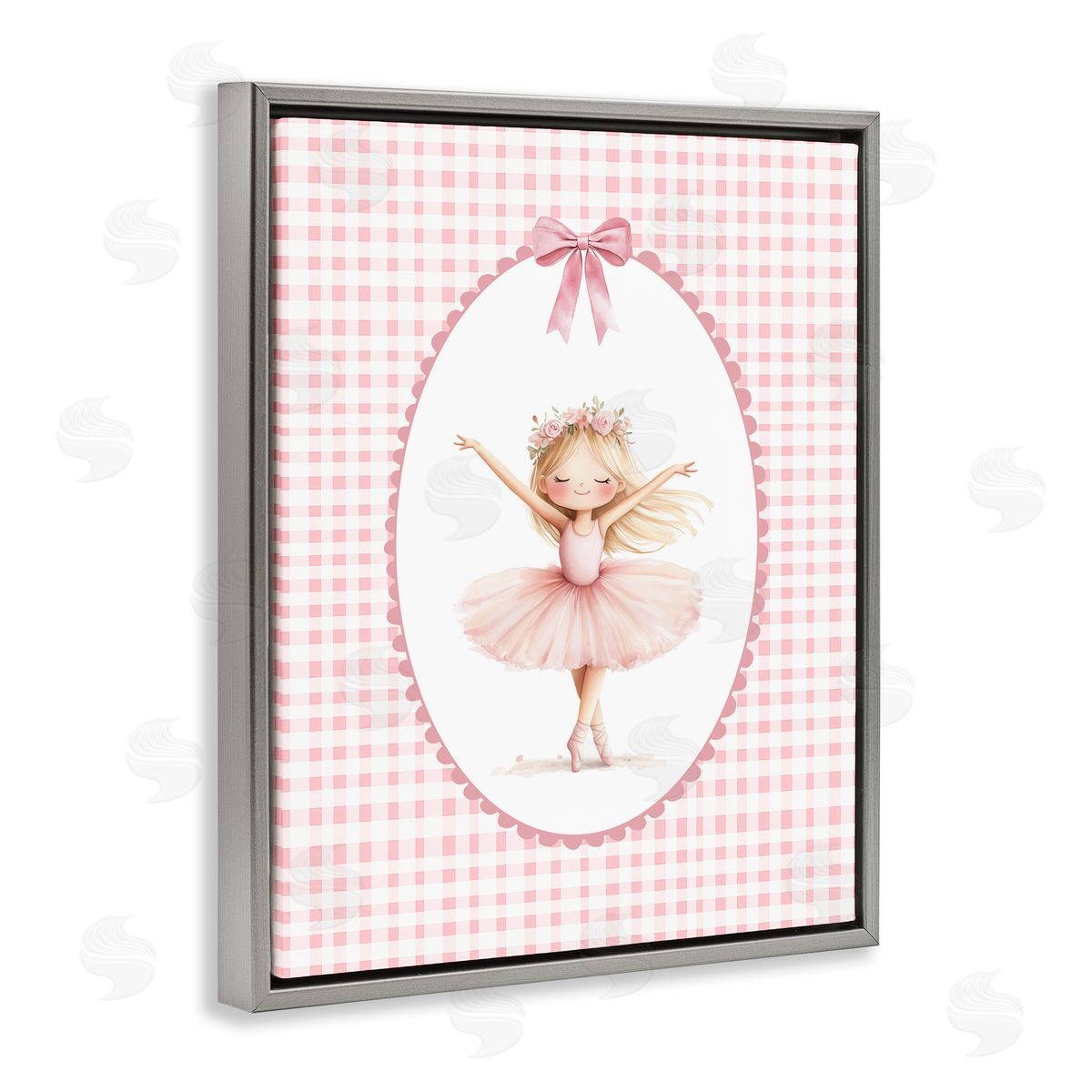 Christine Simpson Art Ballerina on Pink Checkered Gray Floating Frame Canvas Wall Art Print