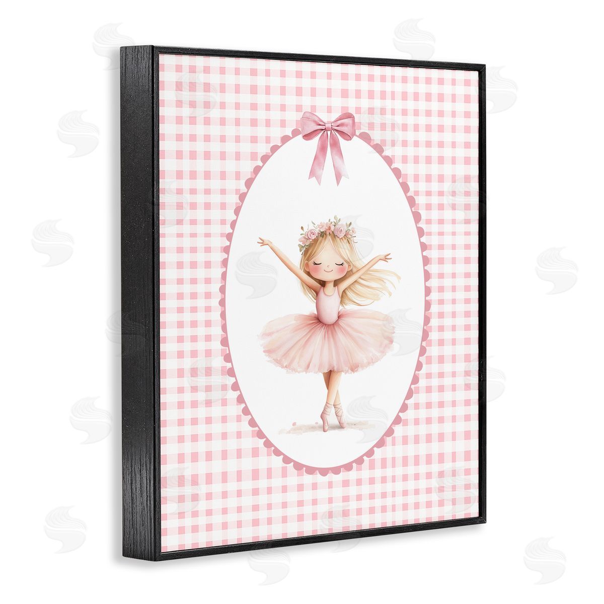 Christine Simpson Art Ballerina on Pink Checkered Black Framed Giclee Print Wall Art