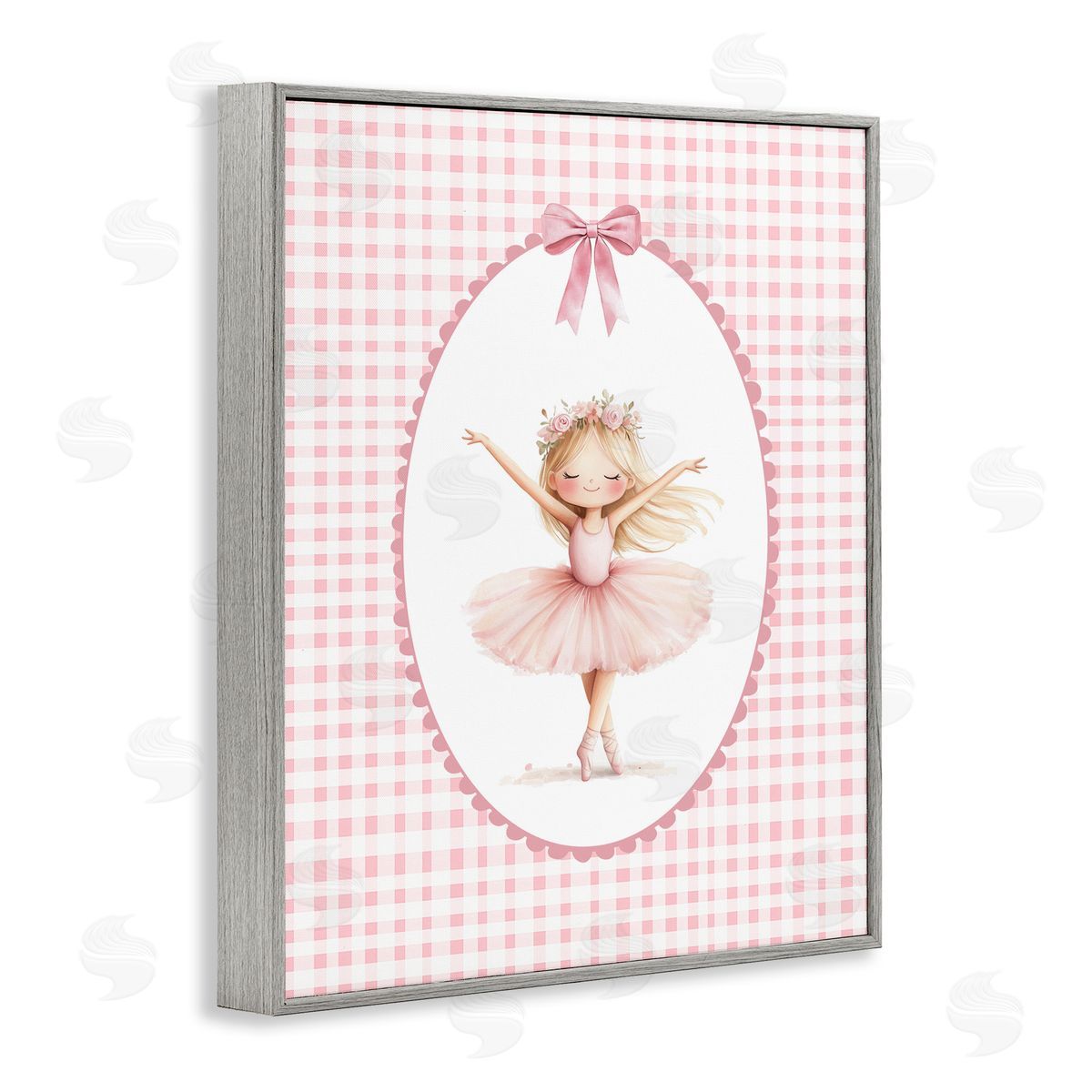 Christine Simpson Art Ballerina on Pink Checkered Gray Framed Giclee Print Wall Art