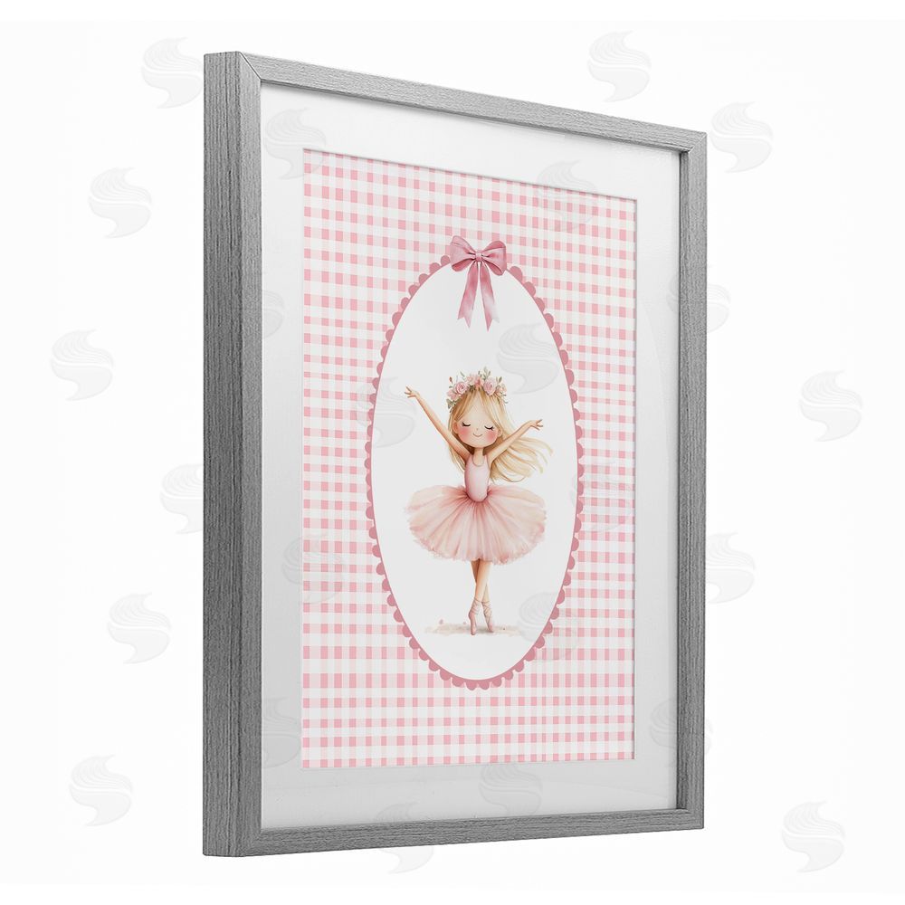 Christine Simpson Art Ballerina on Pink Checkered Gray Framed Print Under Glass Wall Art