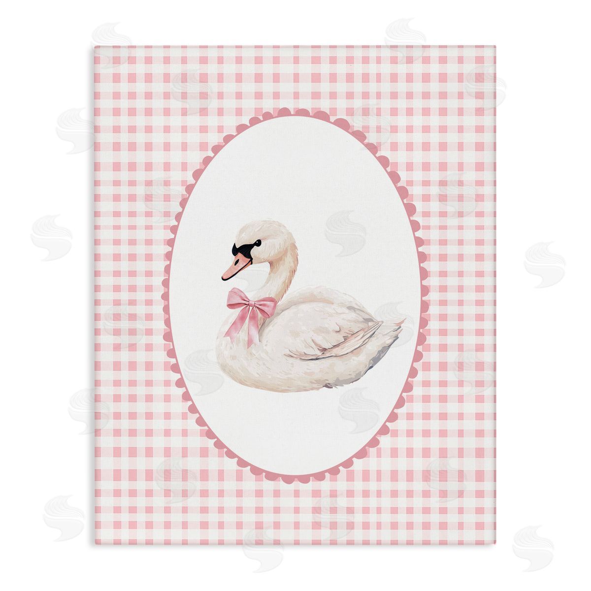 Christine Simpson Art Gentle Swan on Pink Checkered Stretched Canvas Wall Art Print