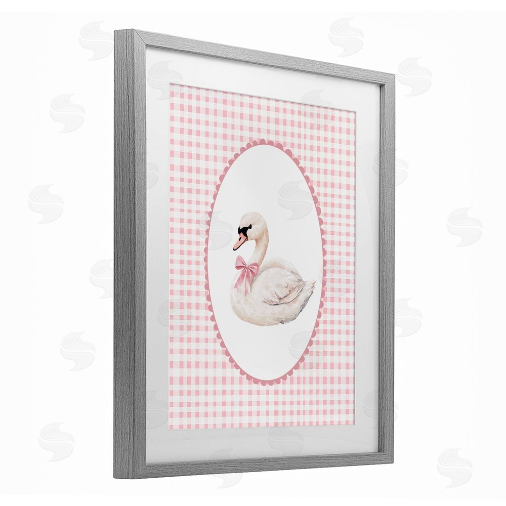 Christine Simpson Art Gentle Swan on Pink Checkered Gray Framed Print Under Glass Wall Art