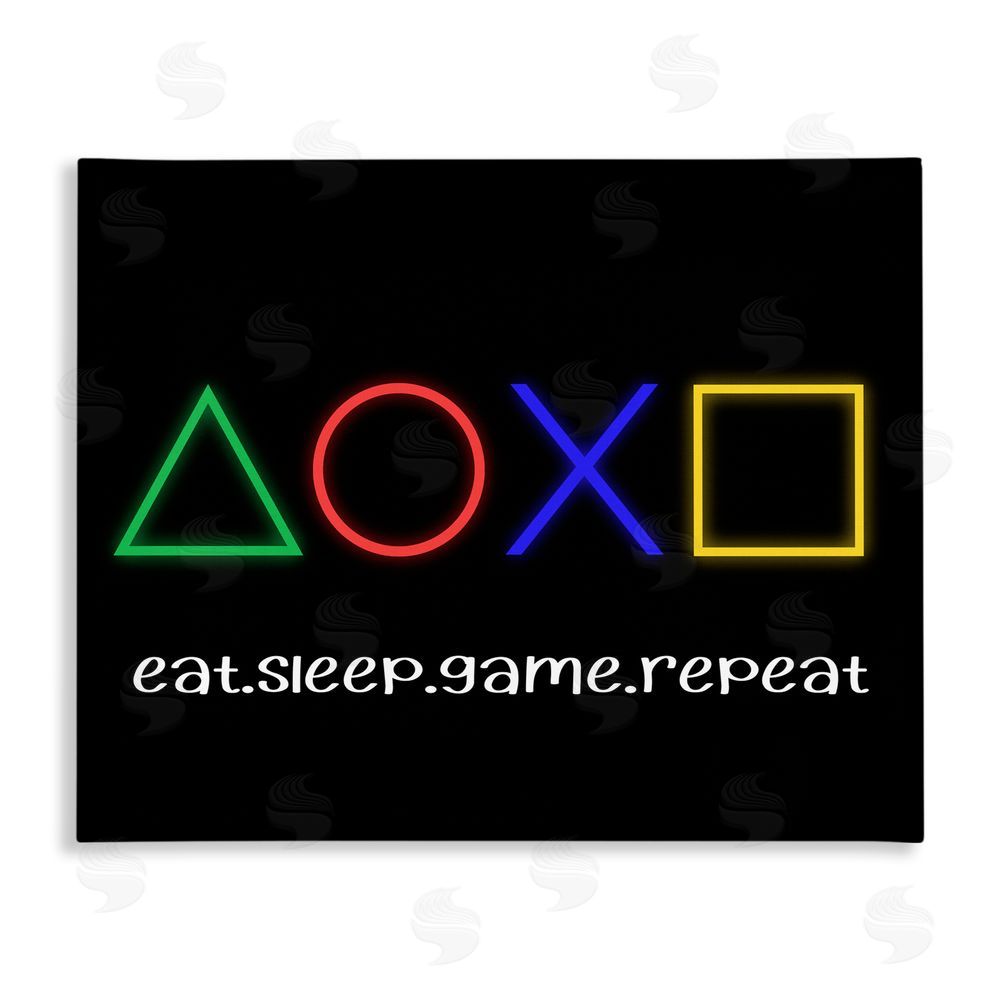 Christine Simpson Art Neon Gaming Symbols & Words Stretched Canvas Wall Art Print