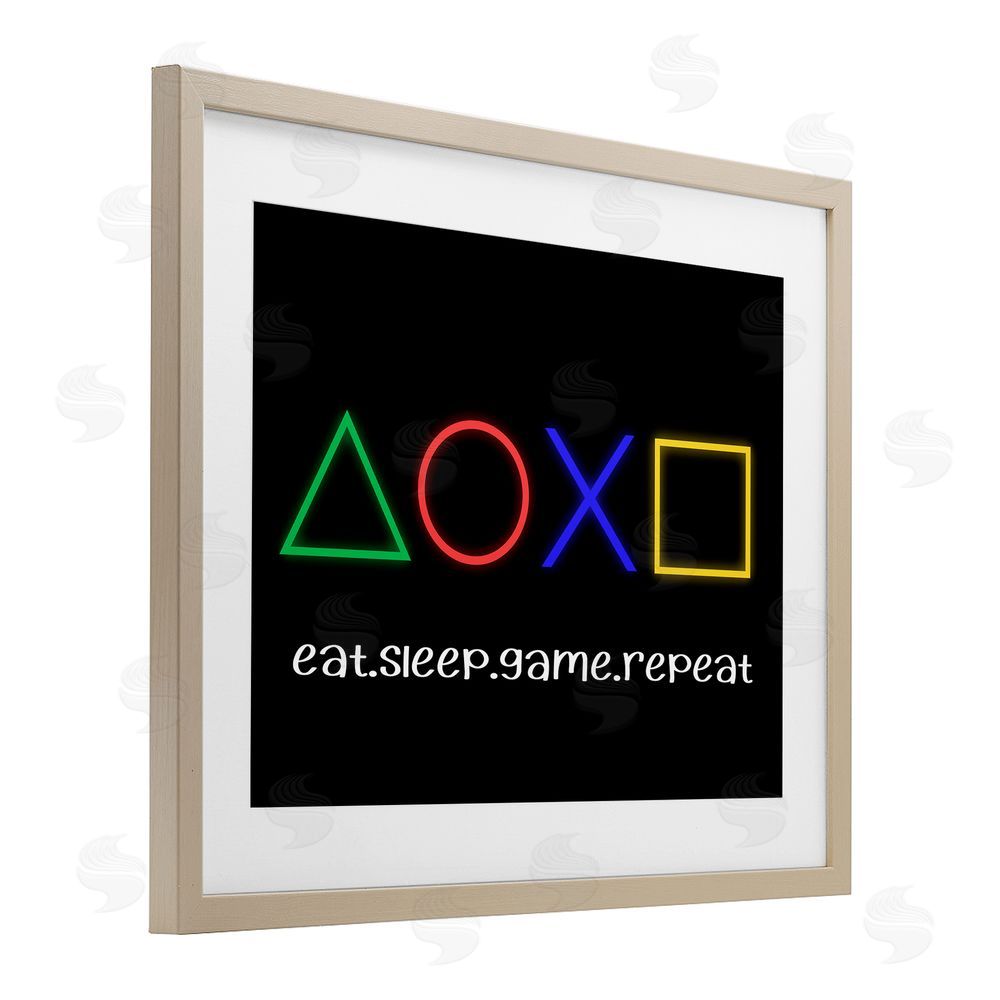 Christine Simpson Art Neon Gaming Symbols & Words Brown Framed Print Under Glass Wall Art