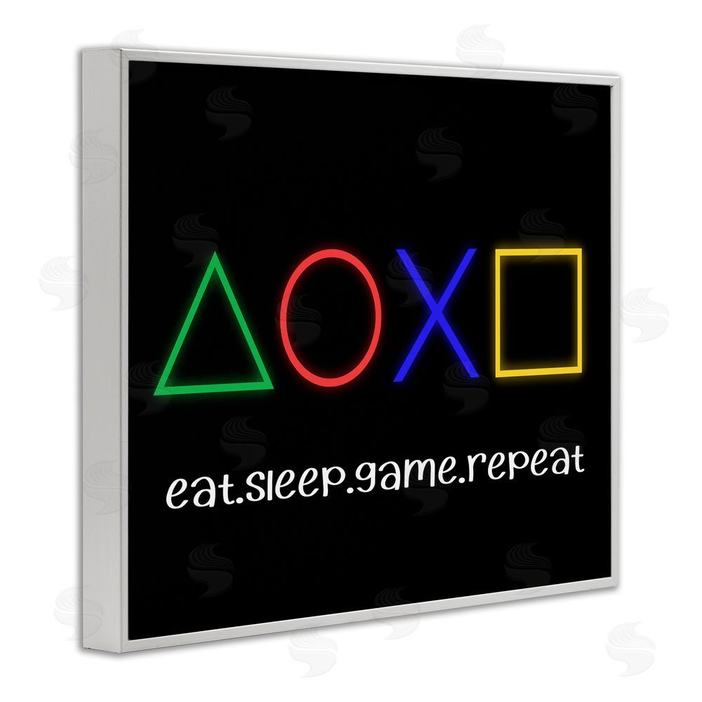 Christine Simpson Art Neon Gaming Symbols & Words White Framed Giclee Print Wall Art