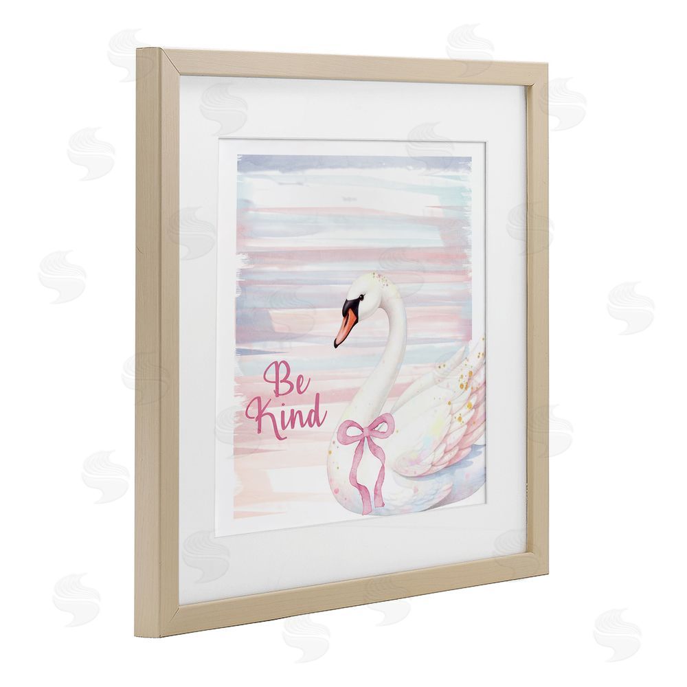 Kim Allen Be Kind Pastel Swan Brown Framed Print Under Glass Wall Art