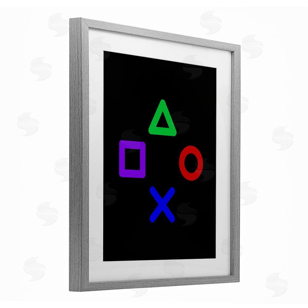 Kim Allen Game Button Shapes Gray Framed Print Under Glass Wall Art