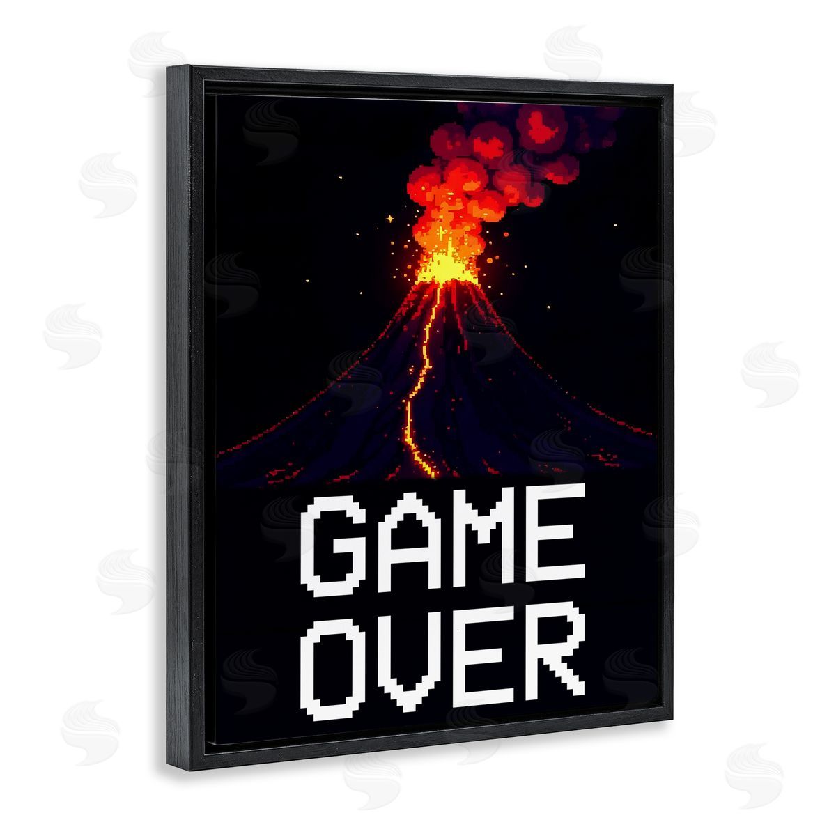 Kim Allen Pixel Volcano Game Over Black Floating Frame Canvas Wall Art Print