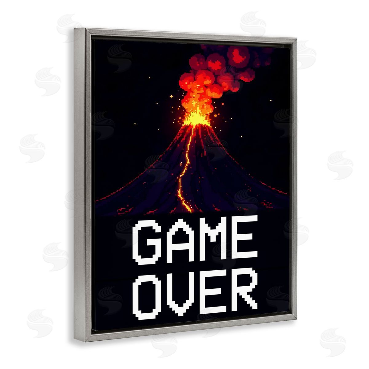 Kim Allen Pixel Volcano Game Over Gray Floating Frame Canvas Wall Art Print