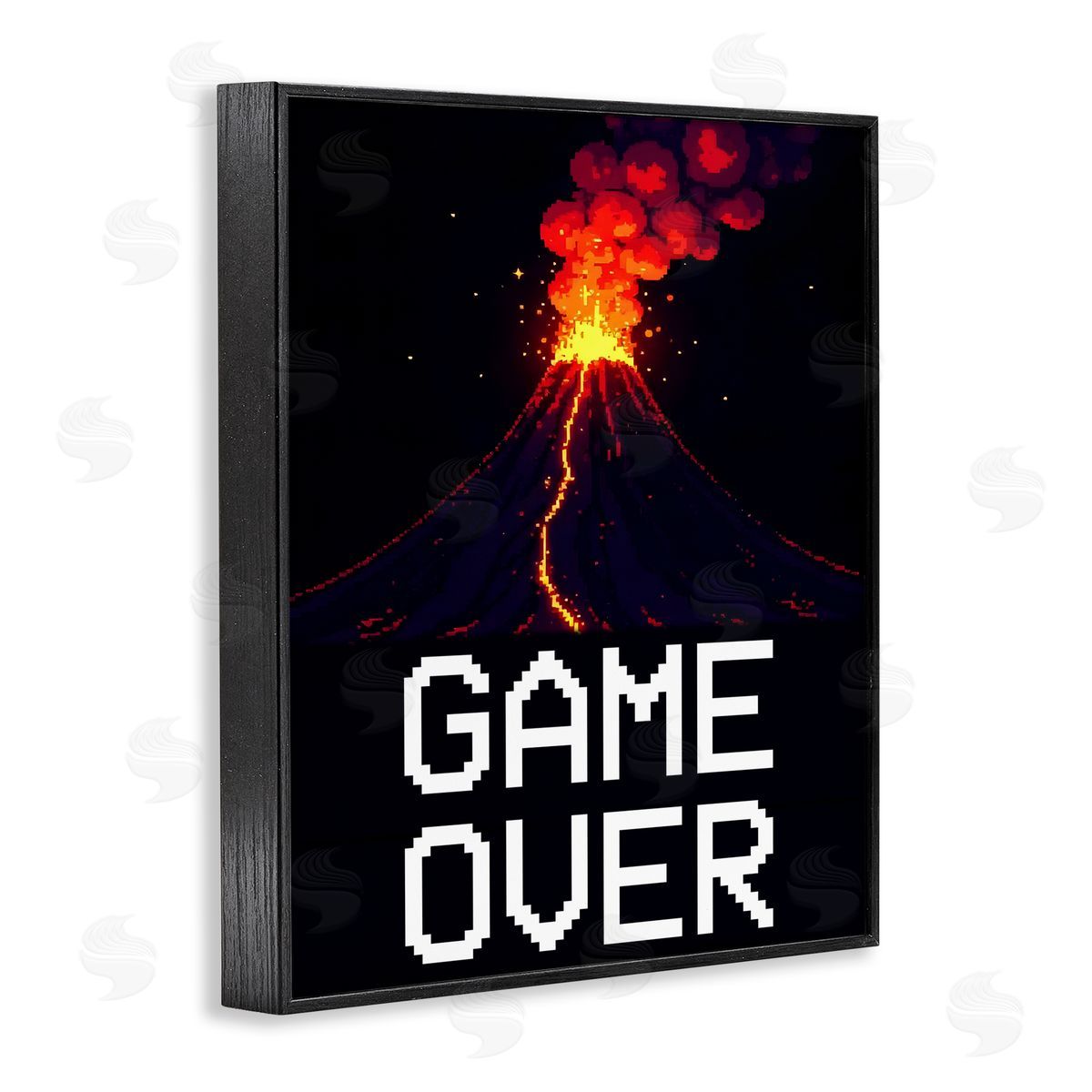 Kim Allen Pixel Volcano Game Over Black Framed Giclee Print Wall Art