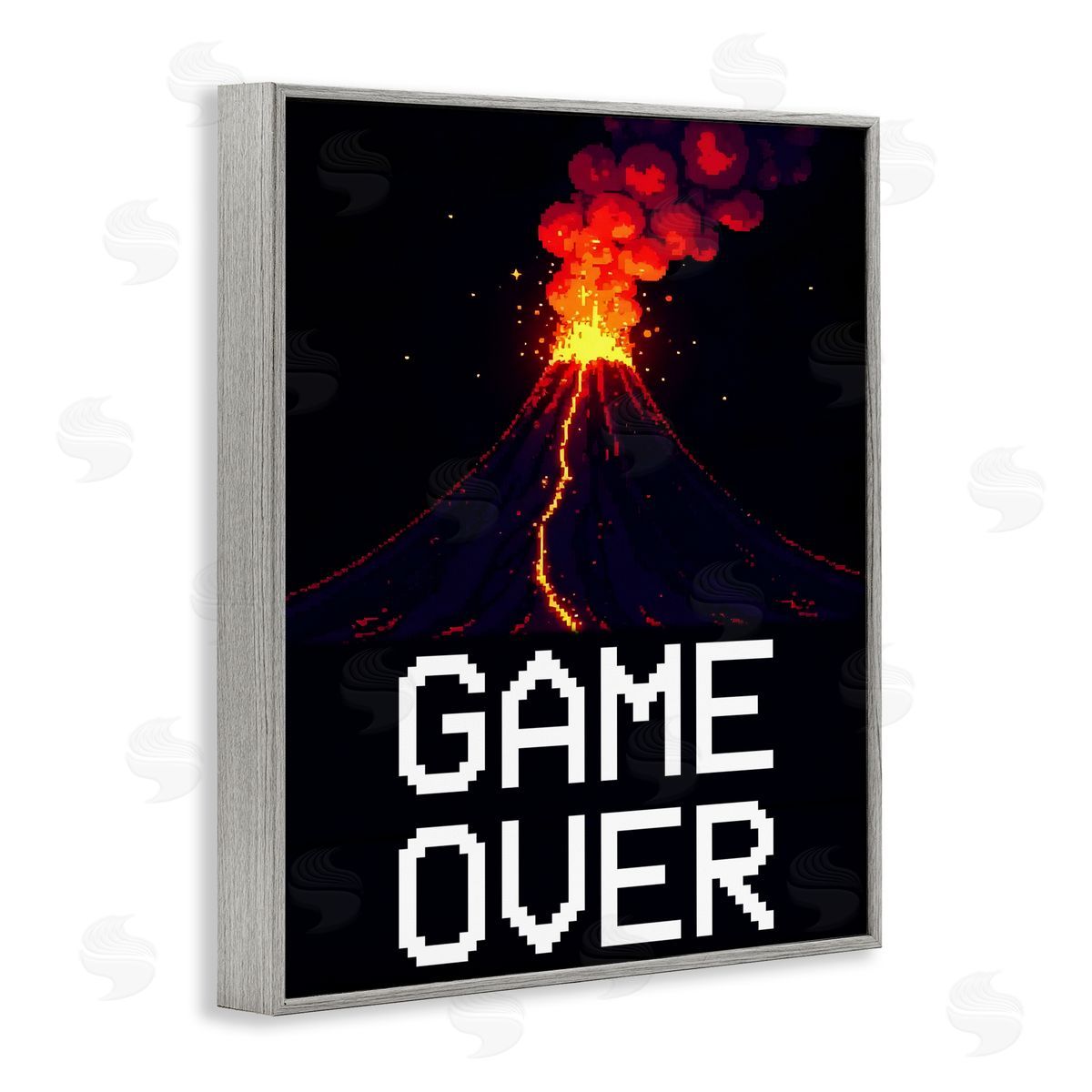 Kim Allen Pixel Volcano Game Over Gray Framed Giclee Print Wall Art