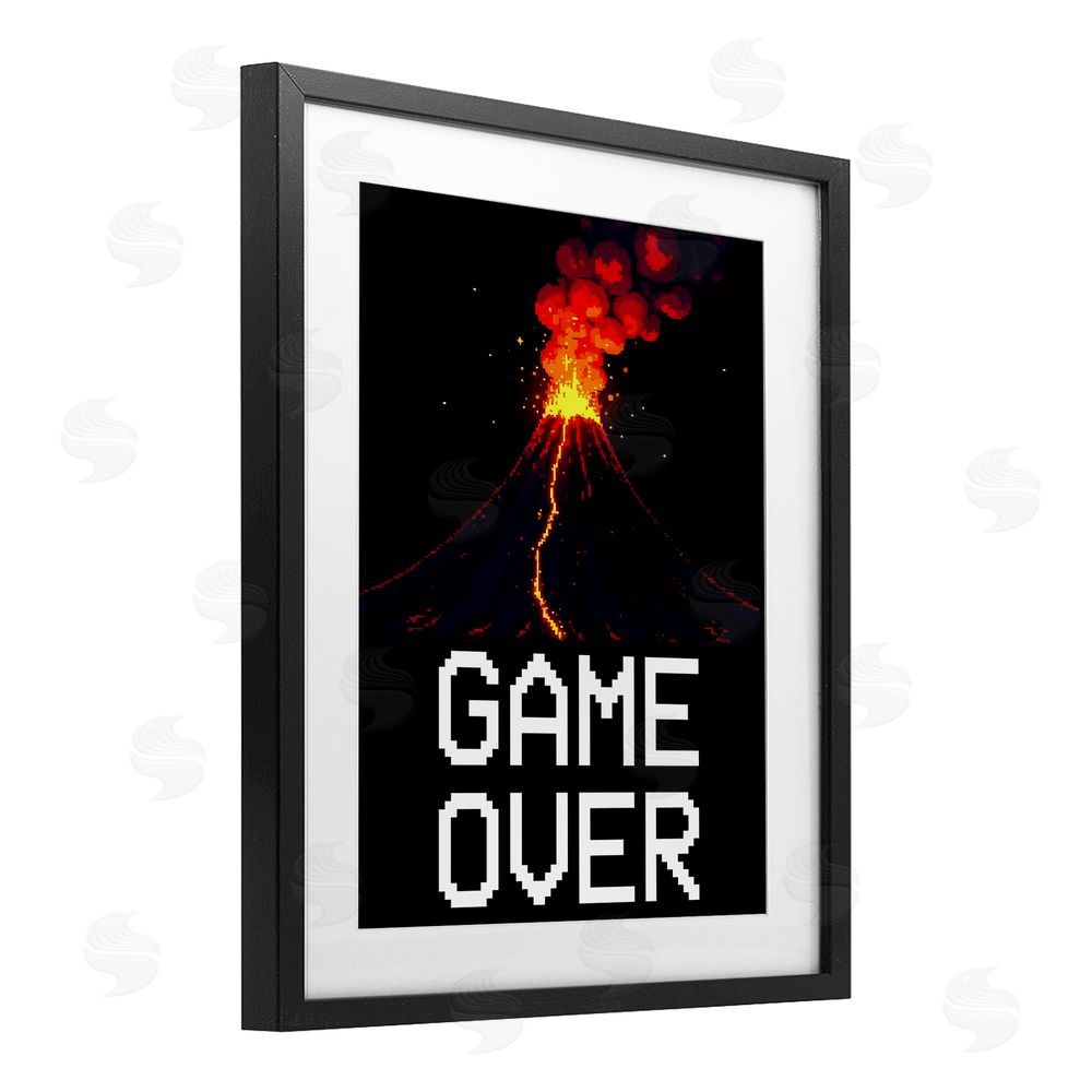 Kim Allen Pixel Volcano Game Over Black Framed Print Under Glass Wall Art