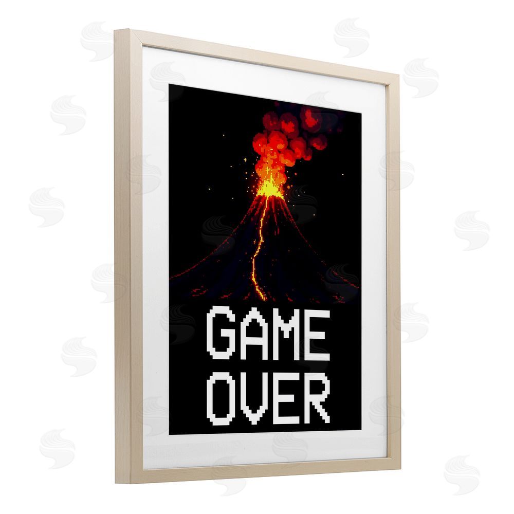 Kim Allen Pixel Volcano Game Over Brown Framed Print Under Glass Wall Art