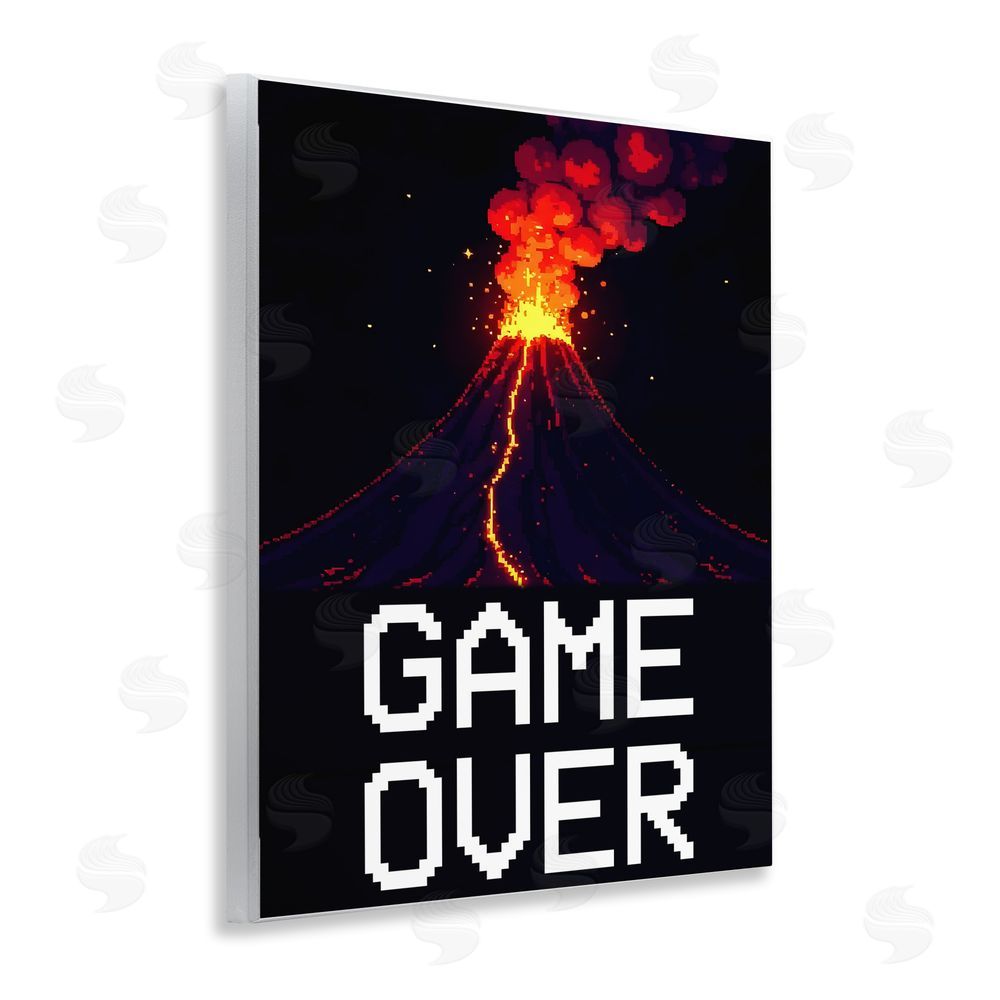 Kim Allen Pixel Volcano Game Over Wooden Wall Plaque Art Print