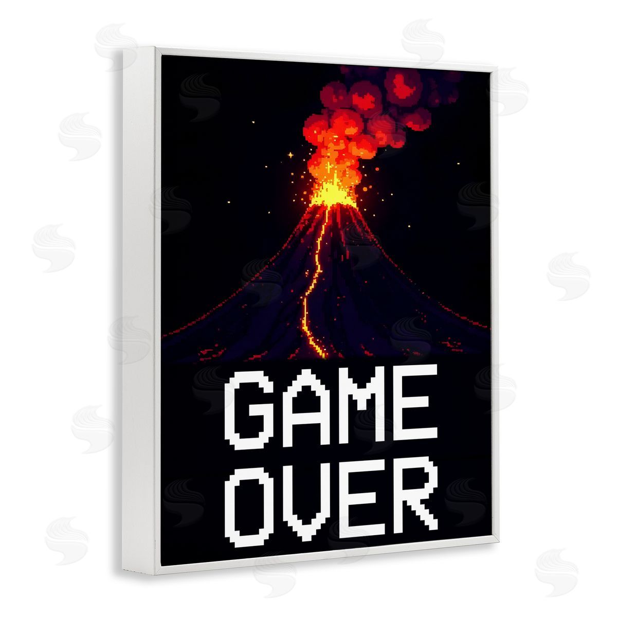 Kim Allen Pixel Volcano Game Over White Framed Giclee Print Wall Art