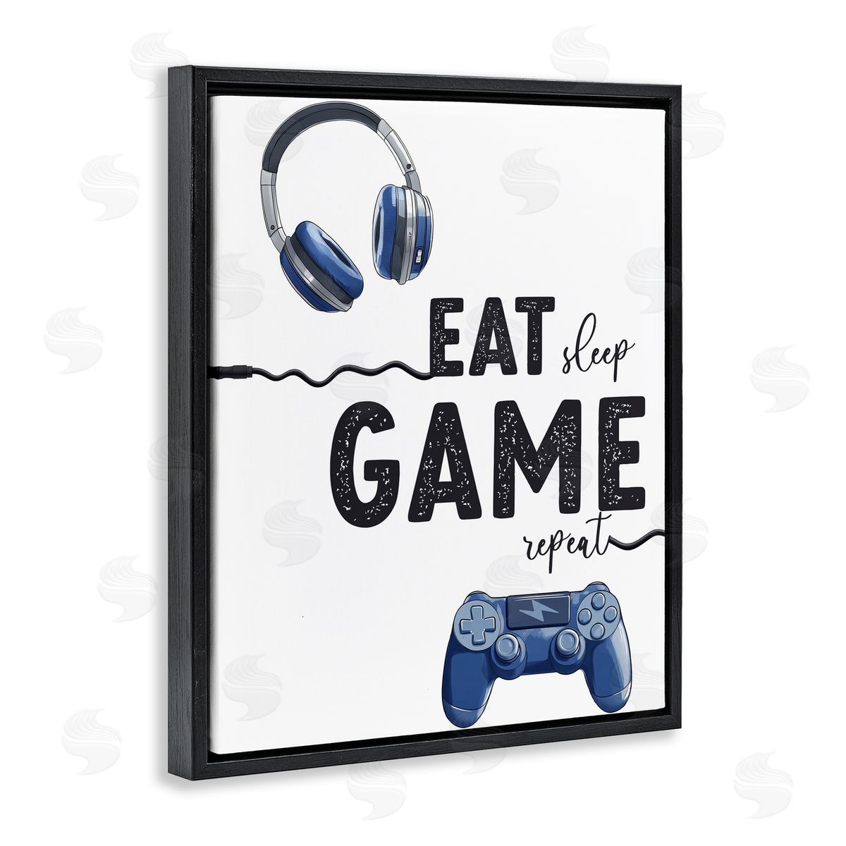 Christine Simpson Art Eat Sleep Game Lifestyle Black Floating Frame Canvas Wall Art Print