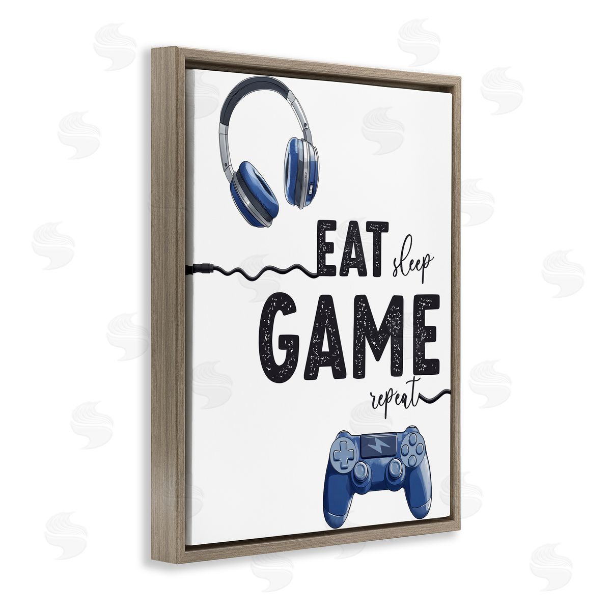 Christine Simpson Art Eat Sleep Game Lifestyle Brown Floating Frame Canvas Wall Art Print