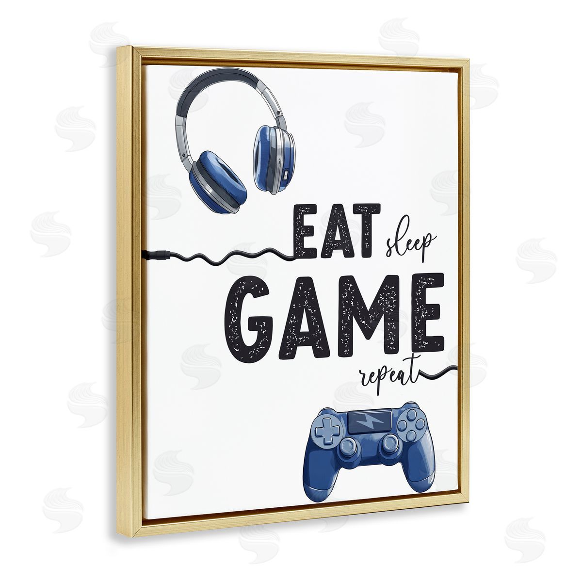 Christine Simpson Art Eat Sleep Game Lifestyle Gold Floating Frame Canvas Wall Art Print