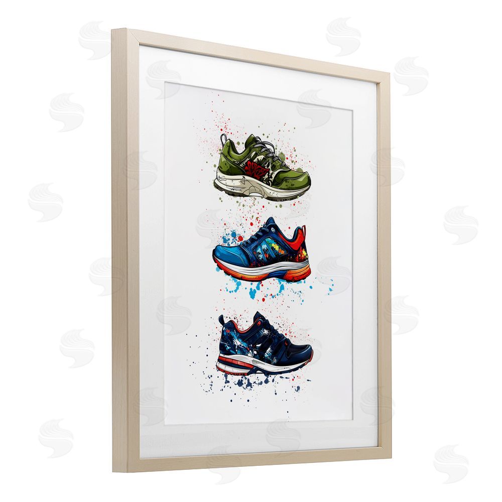 Christine Simpson Art Modern Spray Sneakers Brown Framed Print Under Glass Wall Art