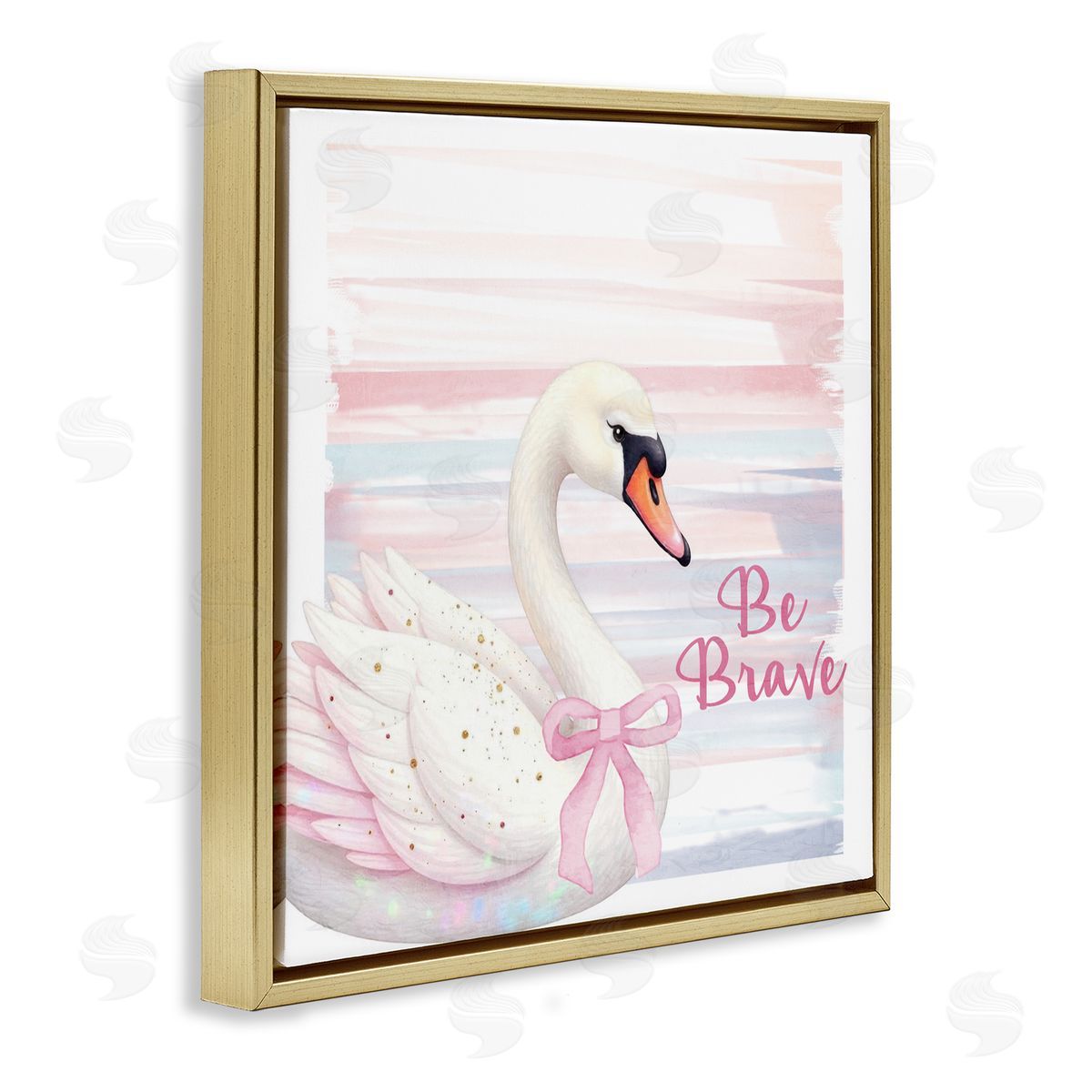 Kim Allen Be Brave Pastel Swan Gold Floating Frame Canvas Wall Art Print