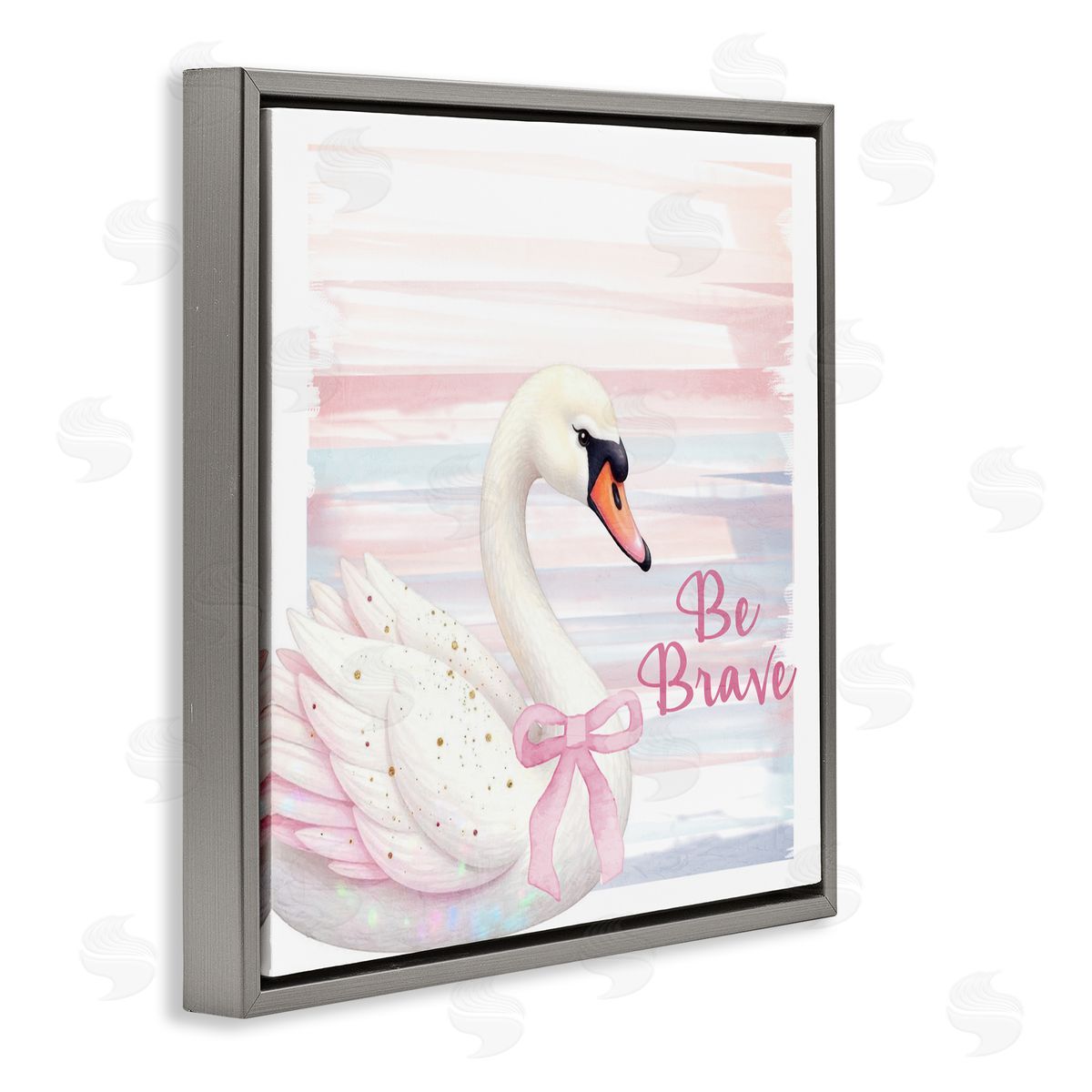 Kim Allen Be Brave Pastel Swan Gray Floating Frame Canvas Wall Art Print