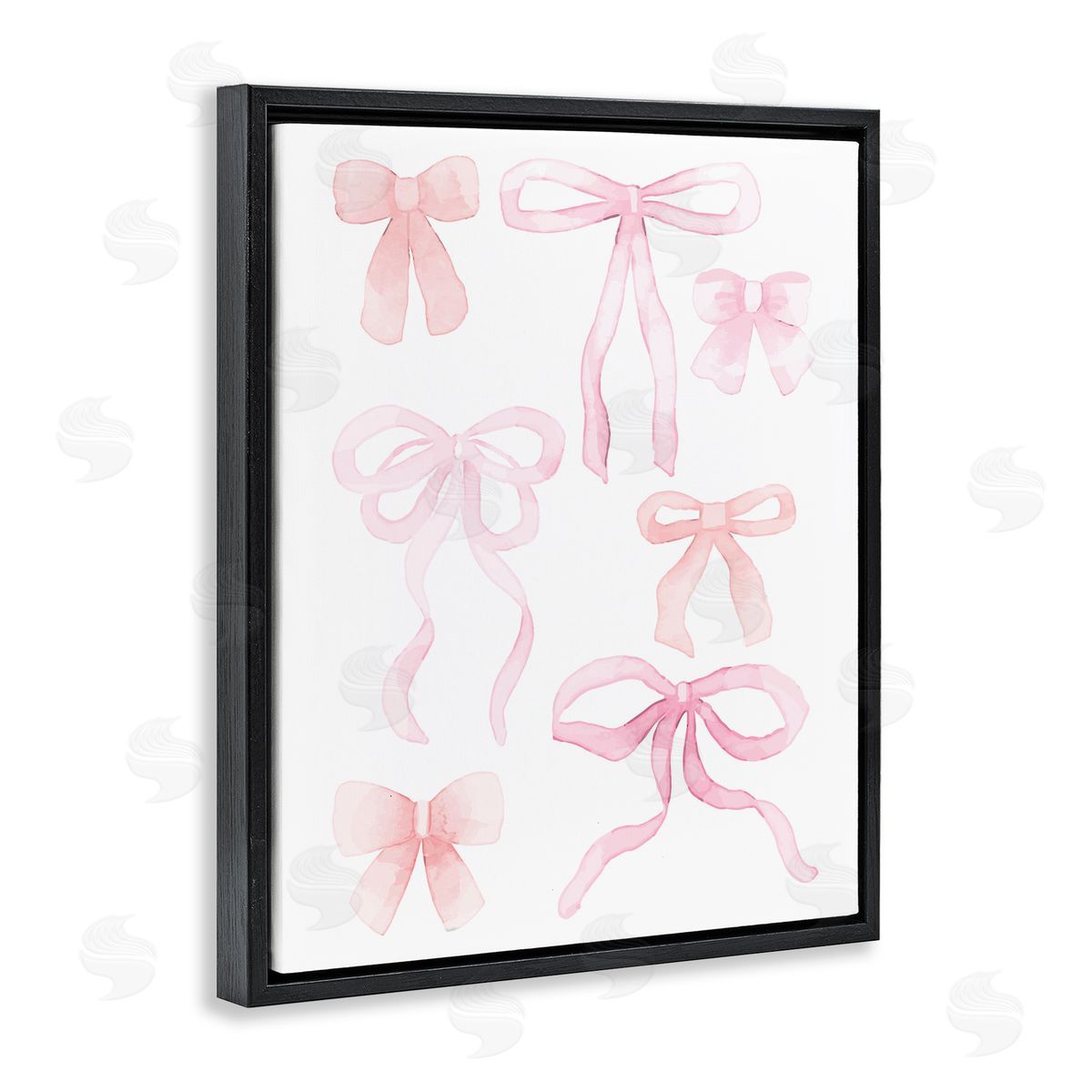 Kim Allen Pink Watercolor Bows Black Floating Frame Canvas Wall Art Print