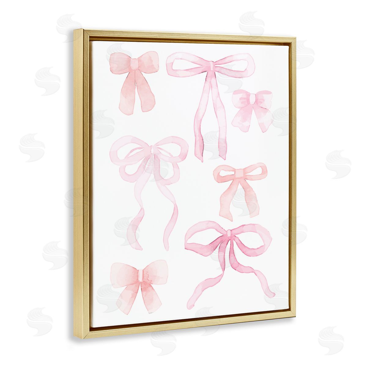 Kim Allen Pink Watercolor Bows Gold Floating Frame Canvas Wall Art Print