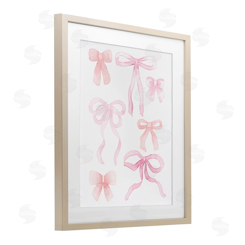 Kim Allen Pink Watercolor Bows Brown Framed Print Under Glass Wall Art