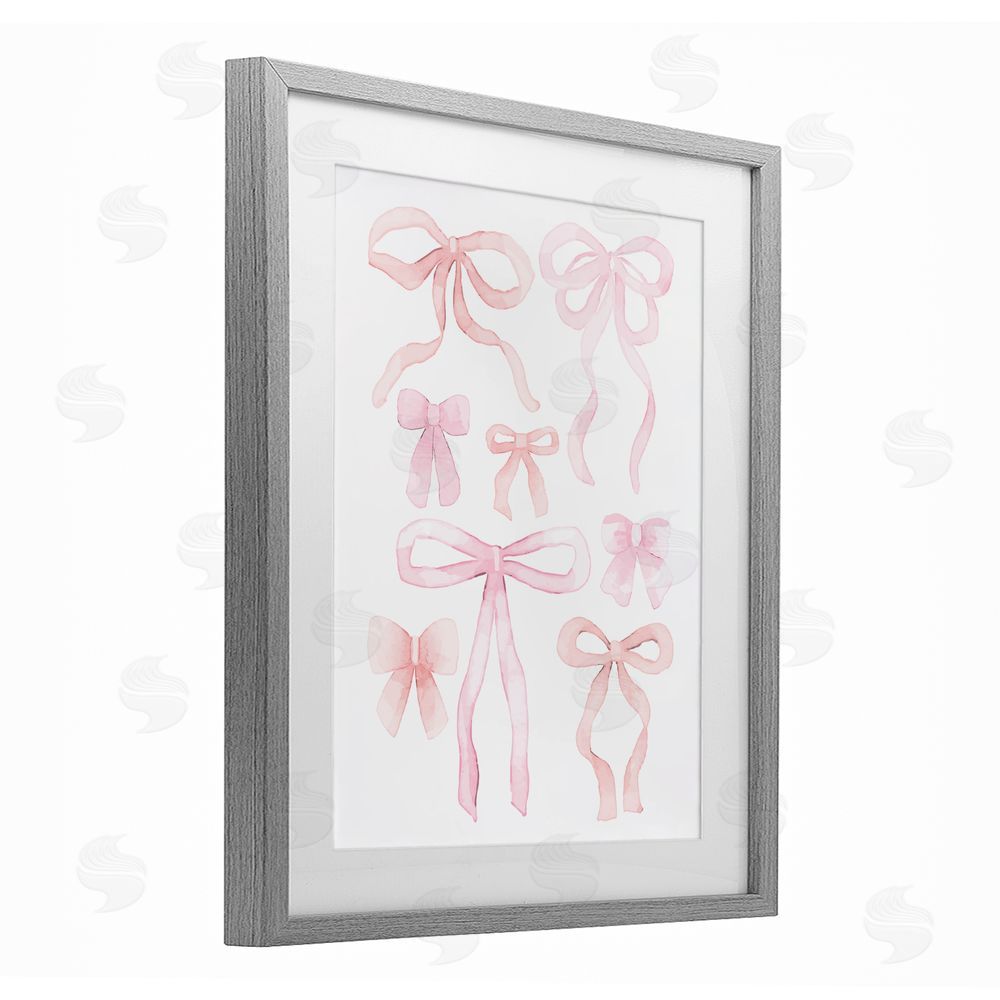 Kim Allen Feminine Chic Bows Gray Framed Print Under Glass Wall Art